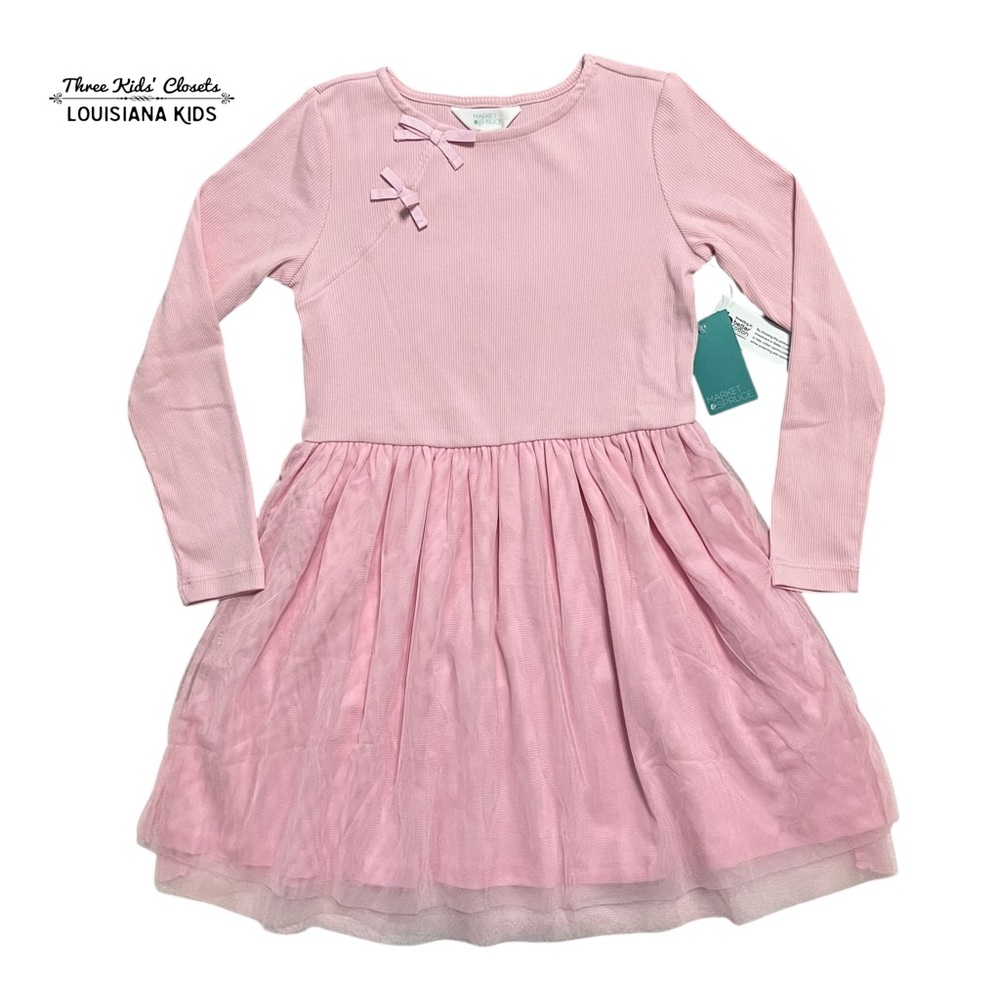 NEW Market & Spruce S 6-7Y Pink Bow Long Sleeve Tulle Dress
